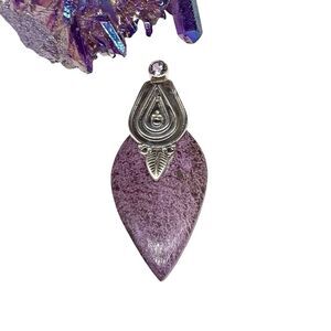 Purpurite & Amethyst Necklace Pendant Solid 925 Sterling Silver